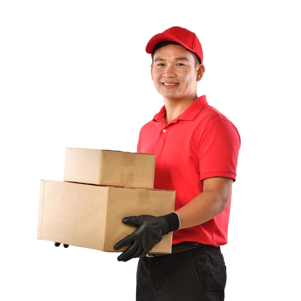 delivery man in gloves with boxes