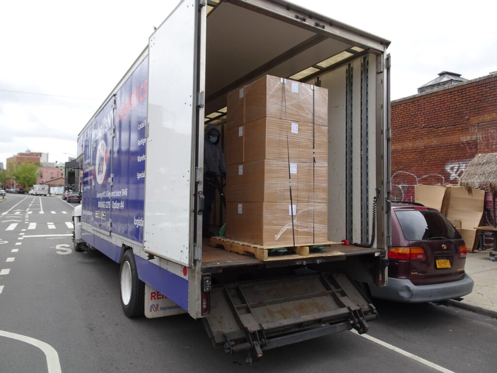 mitchell's truck being unloaded