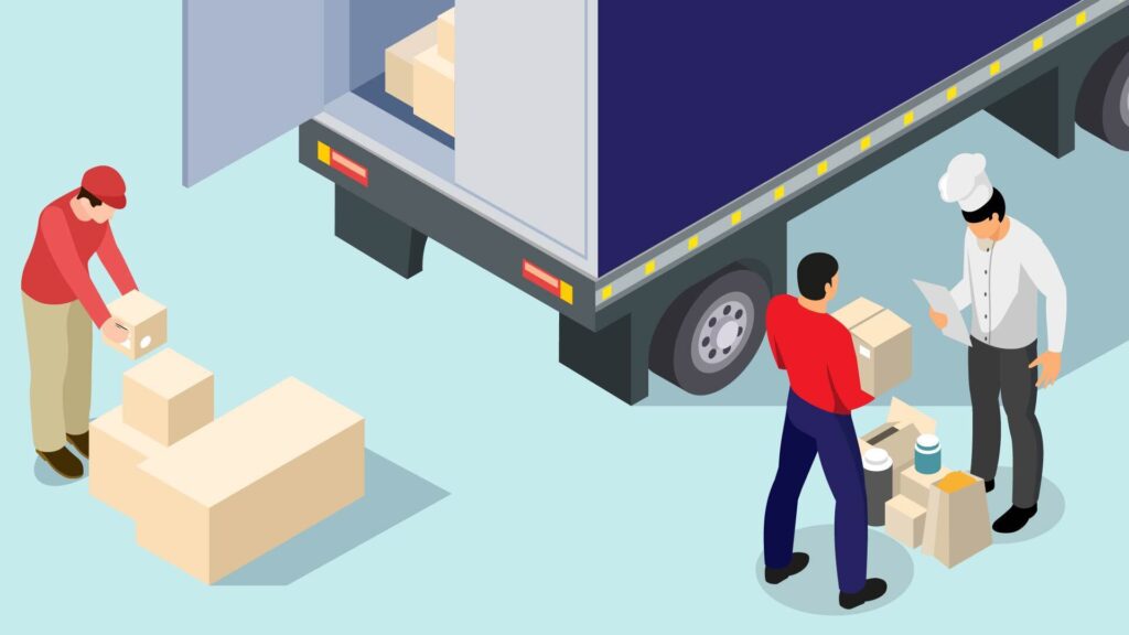 cartoon of loading a semi truck